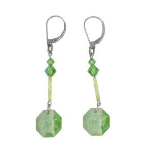 Vintage Sterling Silver 925 Green Crystal Drop Earrings